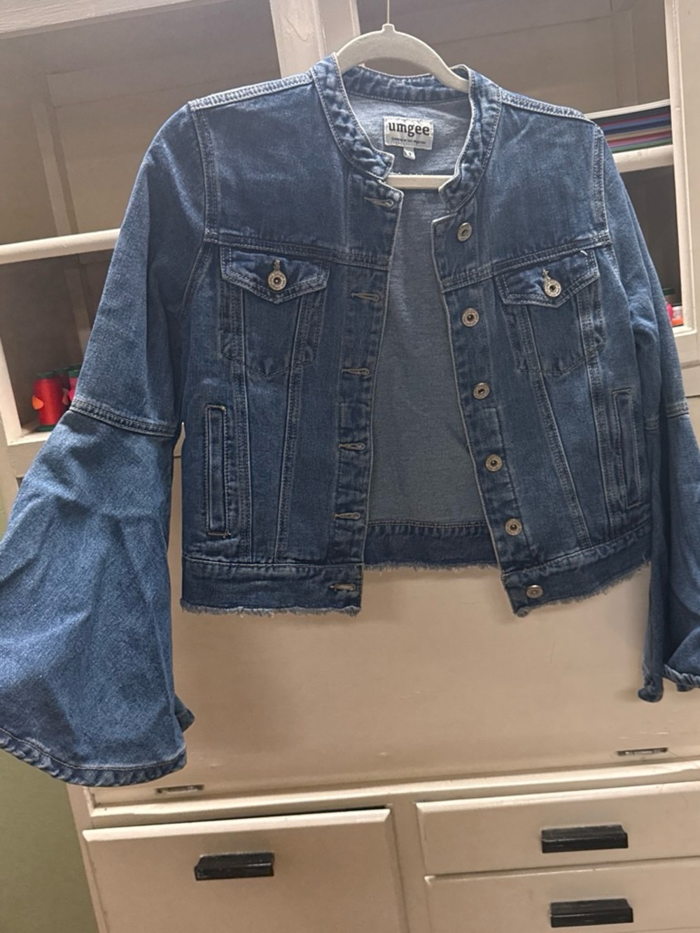 Umgee Blue Denim Cropped Jacket with Bell Sleeves